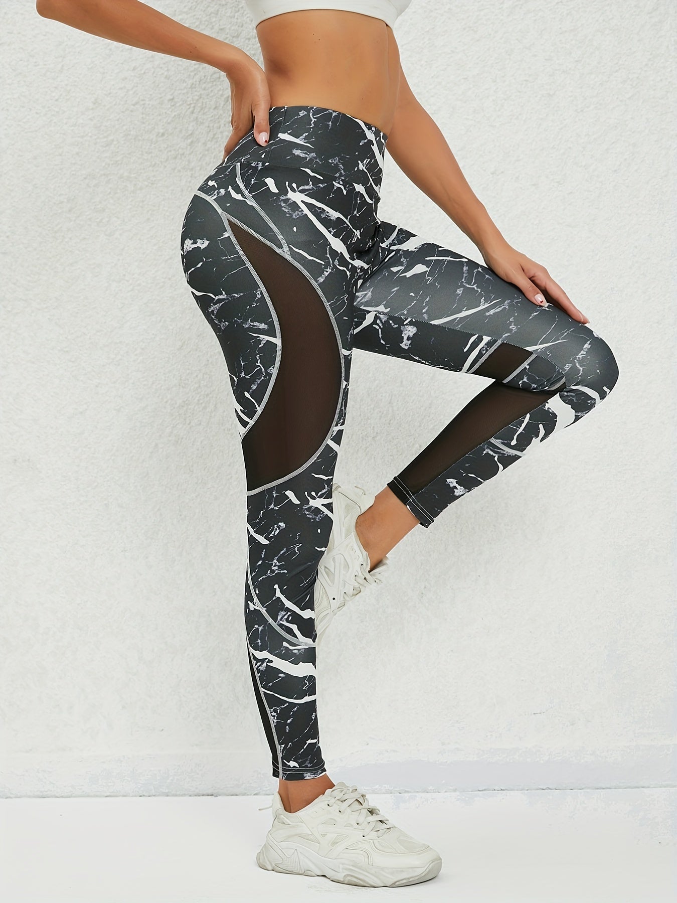 High Waist Butt Lifting Leggings Mesh Stitching for Fitness Yoga Running
