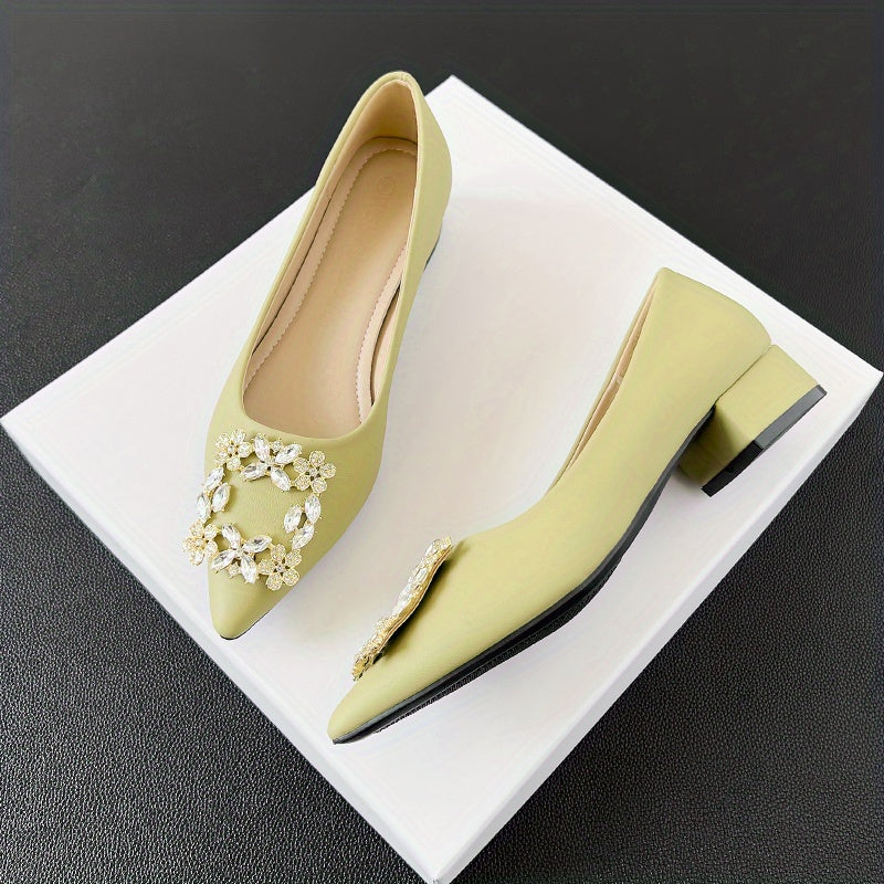 Women's Rhinestone Slip On Chunky Heel Shoes