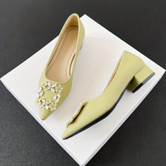 Women's Rhinestone Slip On Chunky Heel Shoes