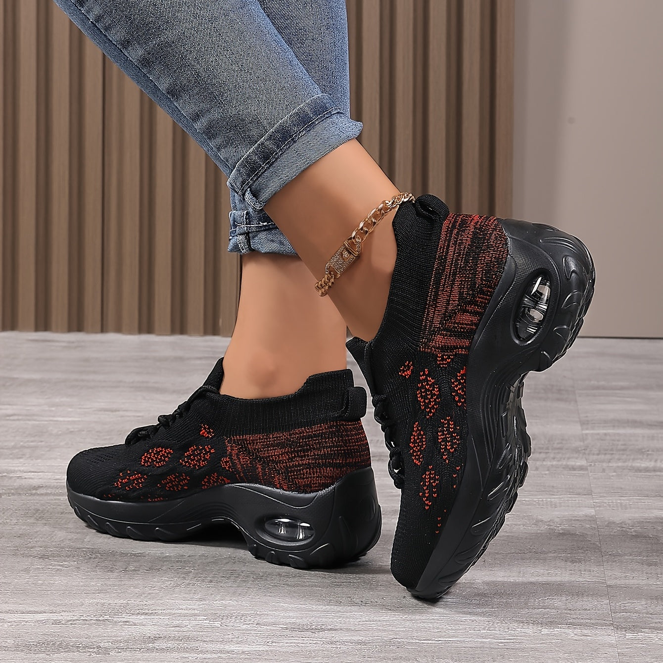 Women's Knit Socks Sneakers Lace Up Arch Support Running Shoes