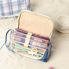 Plaid Net Large Capacity Pen Bag Makeup Bag