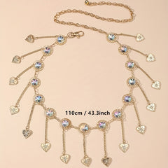 Heart Pendant Tassel Waist Chain Vintage Metal Chain Belt Dress Girdle