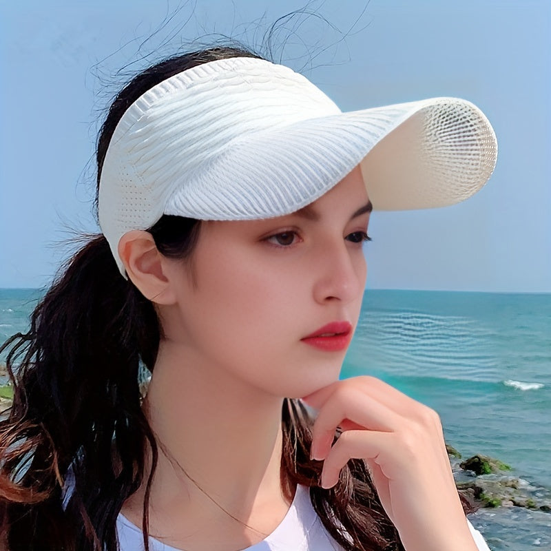 Pleated Knit Visor Hat for Women UV Protection Breathable Baseball Cap