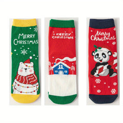 3 Pairs Girls Kids Christmas Socks Cartoon Pattern Crew Socks Children s Socks