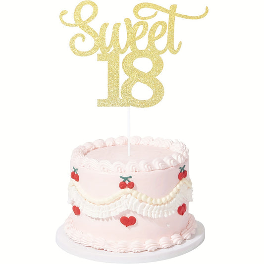 1pc Rose Golden Glitter Happy Sweet Cake Topper