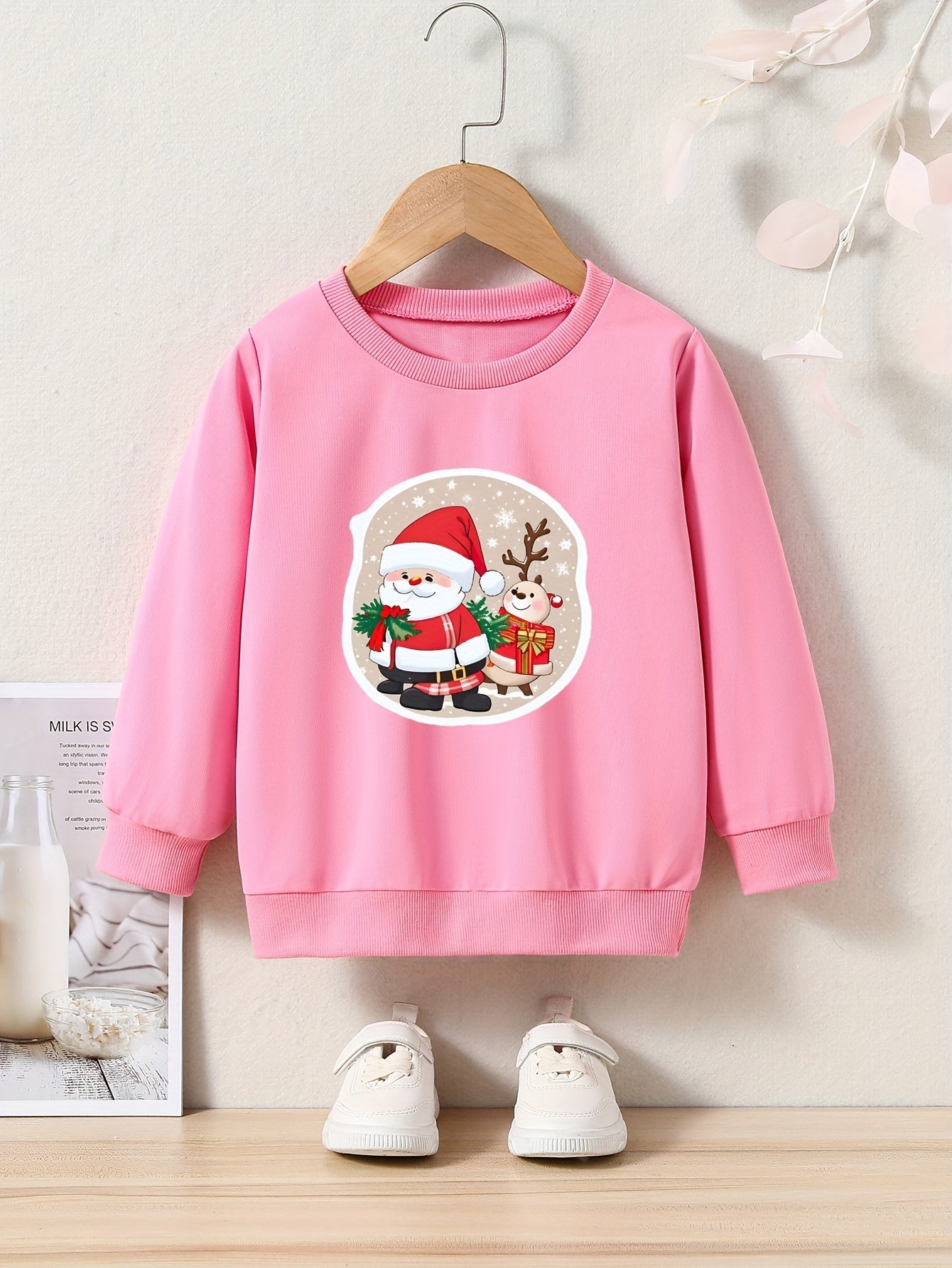 Merry Christmas Santa Print Girls Sweatshirt