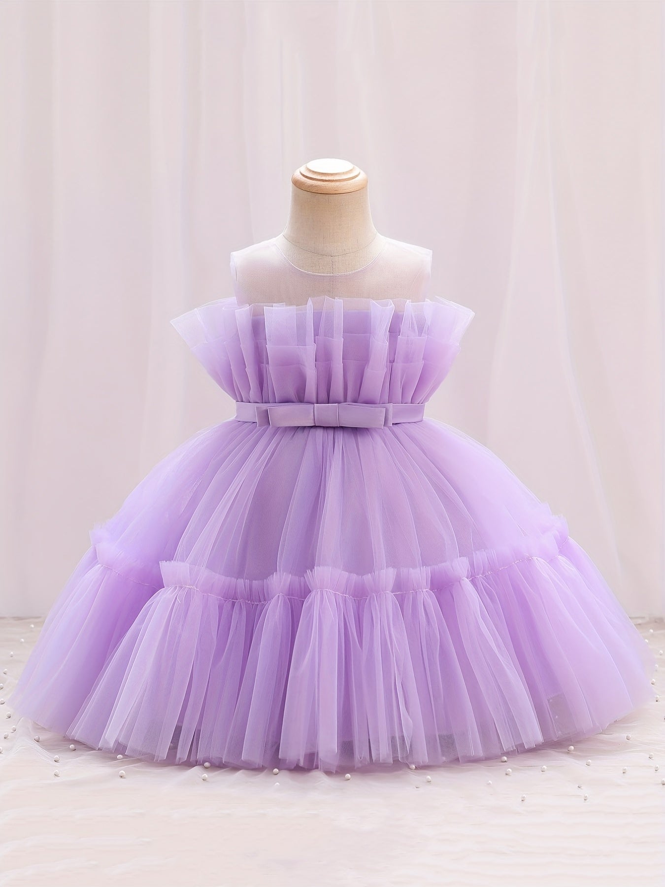 Toddler Girl Princess Dress Tulle Bow Birthday Flower Girl Dress