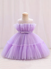 Toddler Girl Princess Dress Tulle Bow Birthday Flower Girl Dress