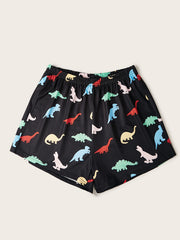 Dinosaur Print Elastic Waist Shorts for Summer