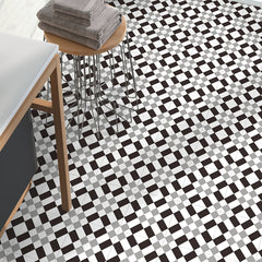 9pcs Gray Geometric Floor Tile Sticker Waterproof Vinyl Matte Floor Sticker