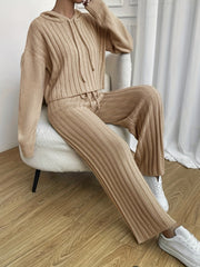 Solid Hoodie Set Stylish Drawstring Hoodie & High Waist Pants
