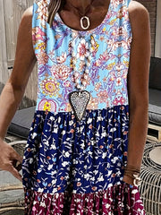 Colorblock Floral Print Midi Tank Dress