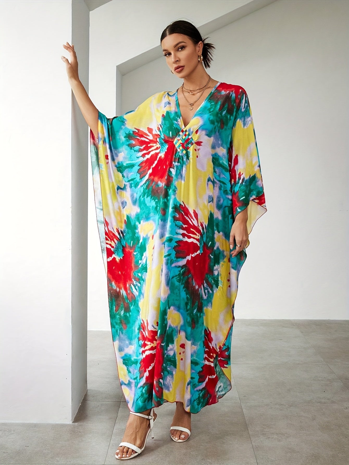 Boho Tie Dye Batwing Beach Cover Up