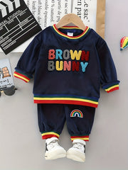 Colorful Letter Print Boys Sweatshirt & Sweatpants Set