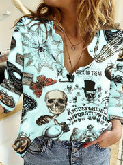 Halloween Blouse Women's Plus Graffiti Button Up Shirt Top