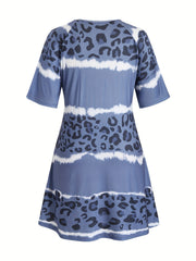 Colorblock Leopard & Tie Dye Striped Raglan Sleeve Sleep Dress