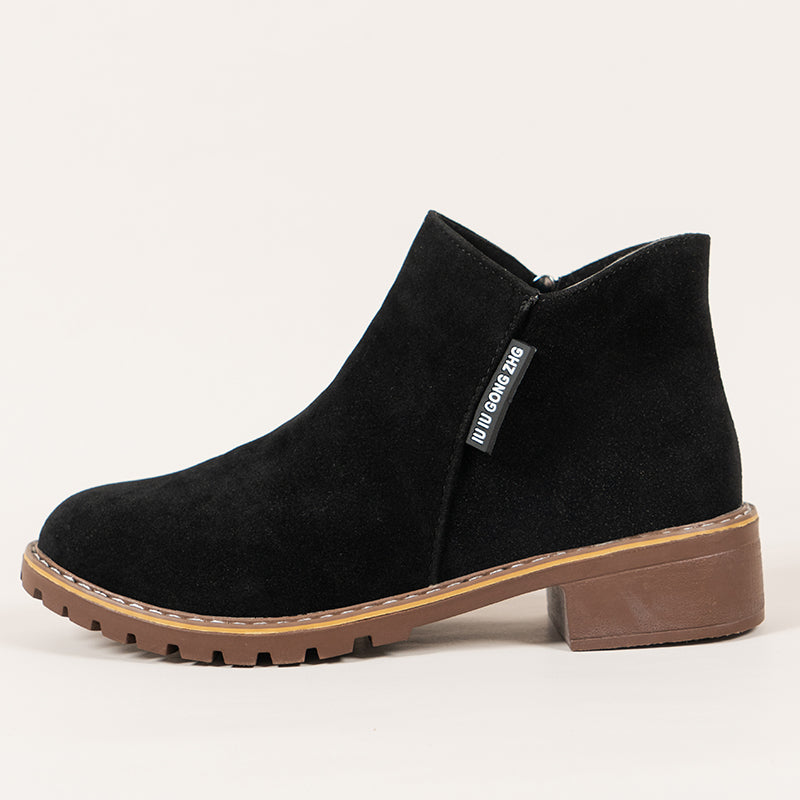 Women's Chunky Heel Ankle Boots Casual Non Slip Zipper Round Toe Short Boots