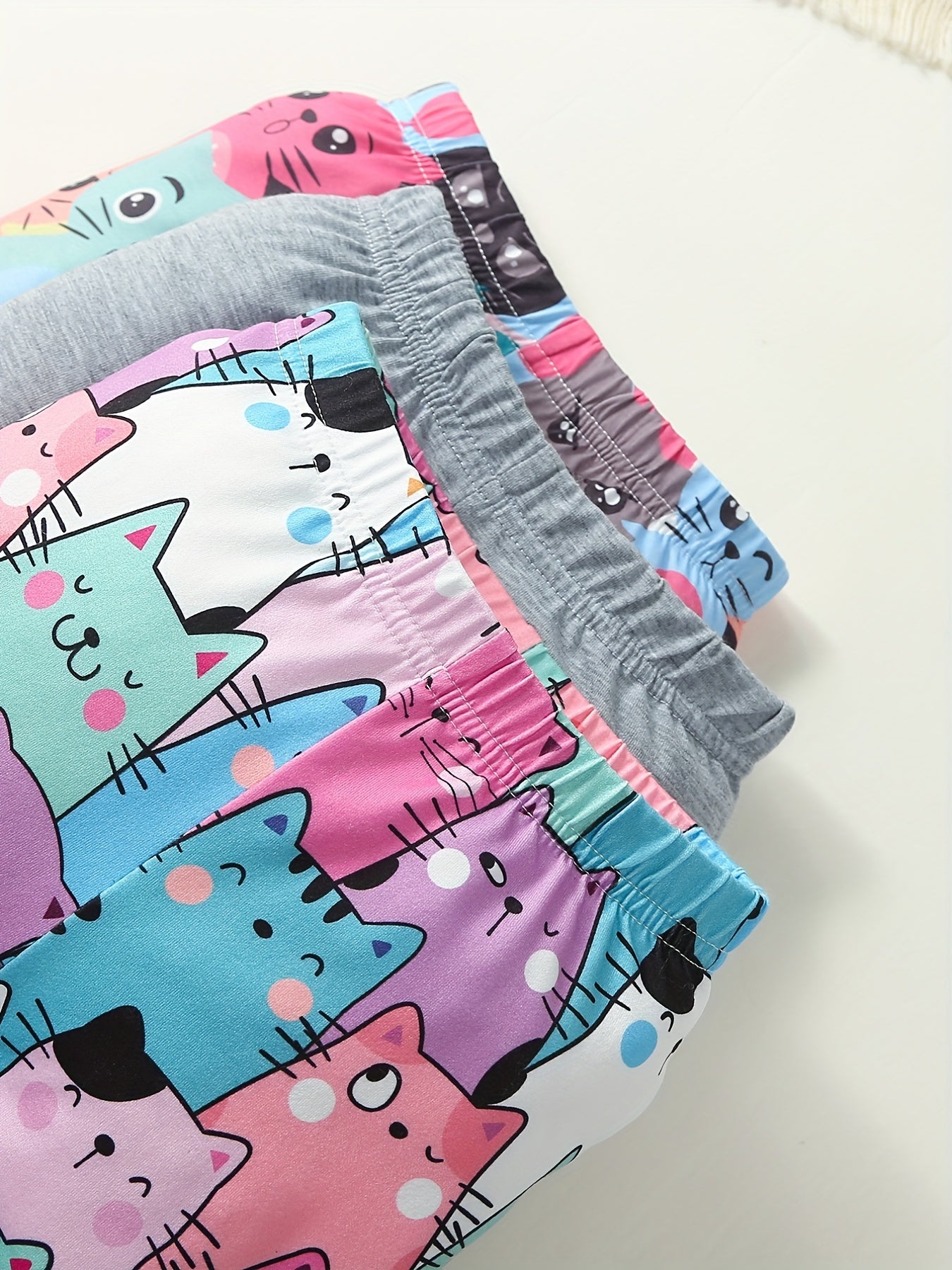Girls' Kitty Print Comfy Casual Pants with Slight Stretch