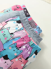 Girls' Kitty Print Comfy Casual Pants with Slight Stretch