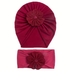Flowers Decor Headband & Hat Hair Accessories Set for Baby Girls Kids