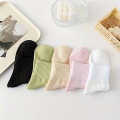 5 Pairs Women's Comfy Solid Socks Breathable Stockings