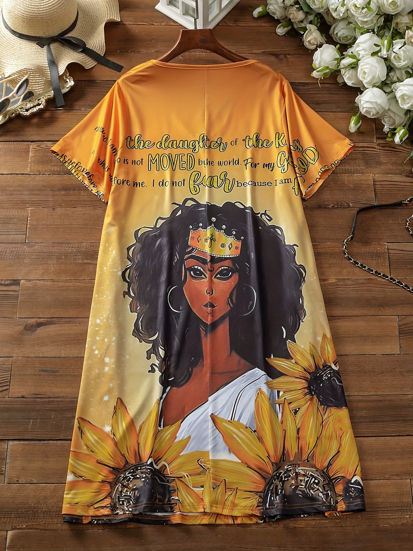 Casual Dress Women's Plus Slogan & Cartoon Figure Print V Neck Stretch