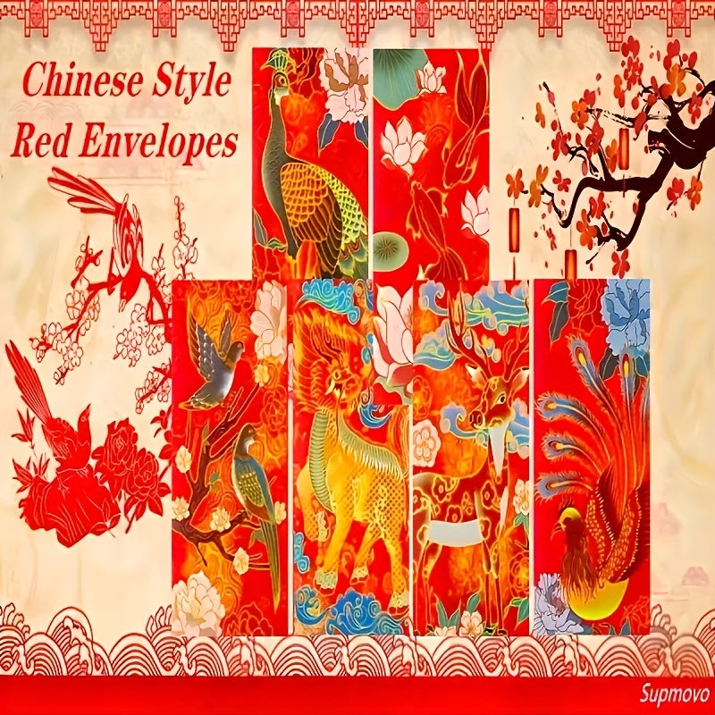 6pcs Chinese Elements Red Envelopes with Chinese Dragon Year Design