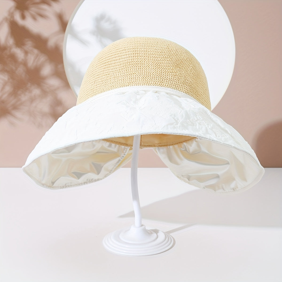 Beige Bowknot Embossed Sun Hat Wide Brim Bucket Hat