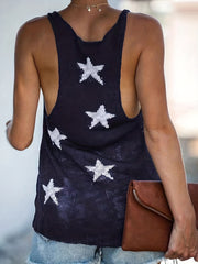 Star Pattern Sleeveless Knit Tank Top for Spring & Summer