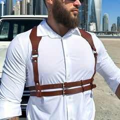 Men's PU Leather Shoulder Strap Chest Belt for Role Playing