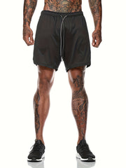 Men's Breathable Solid Shorts With Pockets Drawstring Elastic Waist
