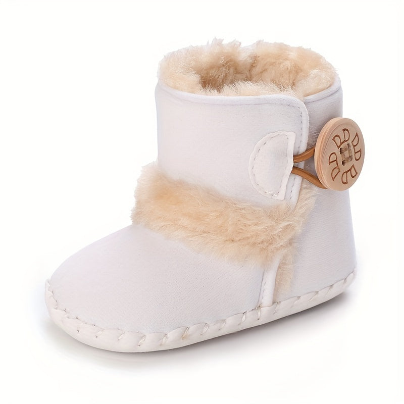 Baby Girls Toddler Boots With Botton Soft Sole Fleece Walking Shoes