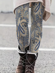 Boho Leggings Women's Plus Paisley Print Elastic High Rise