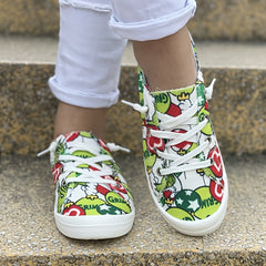 Christmas Pattern Canvas Shoes Flat Lightweight Casual Walking Shoes