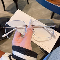 Square Rimless Clear Lens Glasses Stylish Rim Anti Light Eyeglasses