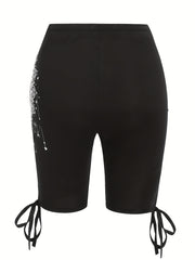 Graphic Print High Waist Leggings Casual Drawstring Leggings