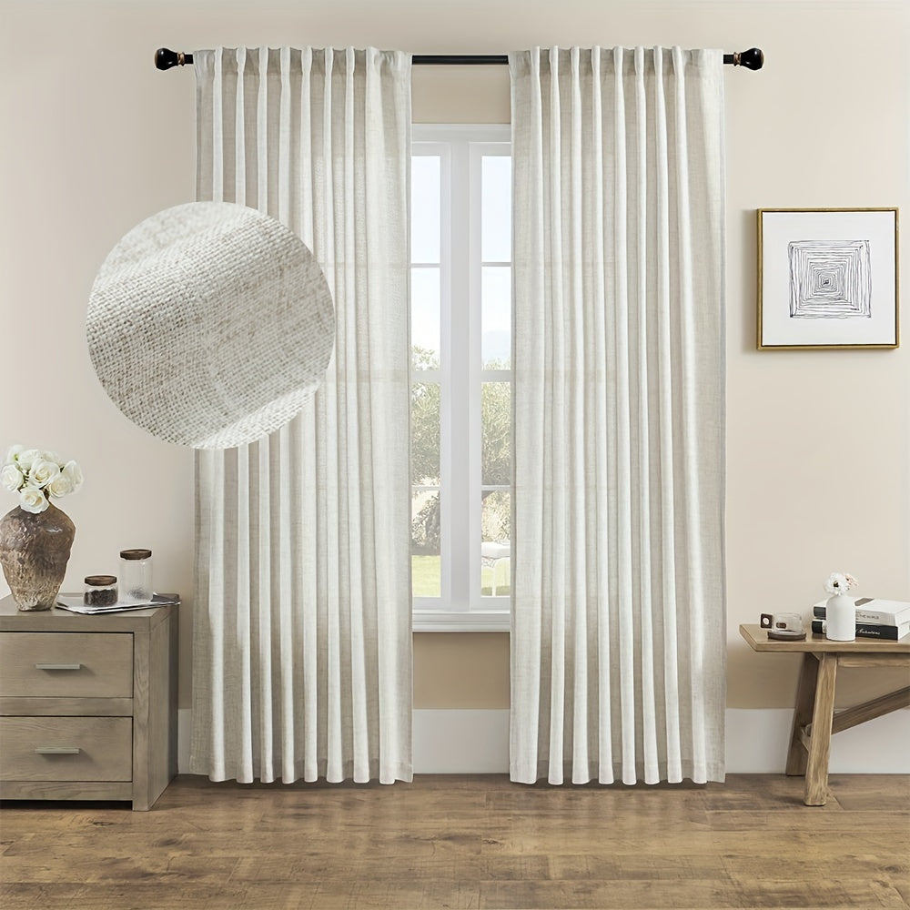 Cotton Linen Curtain with Rod Pocket for Living Room Bedroom Home Decor