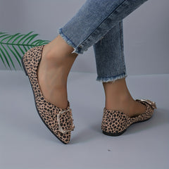 Leopard Print Flats Buckle Pointed Toe Slip On Ballet Flats