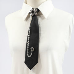 Adjustable Tie Flower Tassel Pearl String Neck Tie for Party Evening