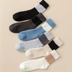 6 Pairs Colorblock Fuzzy Socks - Warm Mid Tube Stockings