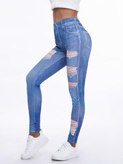Denim Print Skinny Leggings High Waist Casual Pants