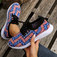 Women's Stripe Graphic Running Shoes Breathable Lace Up Sneakers
