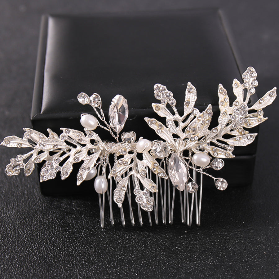 Rhinestone Bridal Hair Comb Clip Golden Hair Accessories For Brides