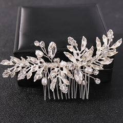 Rhinestone Bridal Hair Comb Clip Golden Hair Accessories For Brides