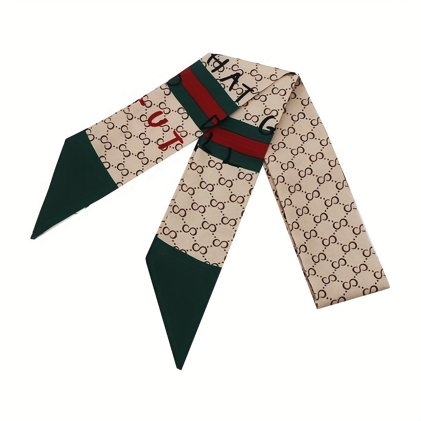 2pcs Coffee & Pink Skinny Scarf Long Ribbon Neckerchief Twilly Scarf