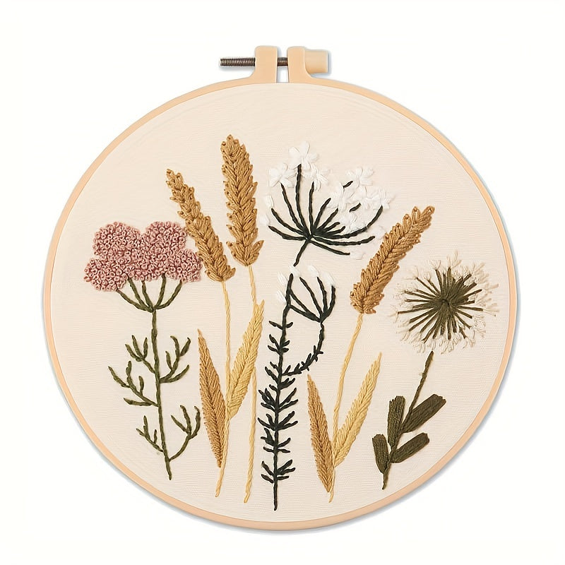 Embroidery Starter Kit For Adults - DIY Flowers Grass Pattern