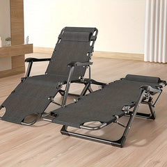 Adjustable Outdoor Folding Lounge Chair 2 in 1 Bed for Office Nap Camping
