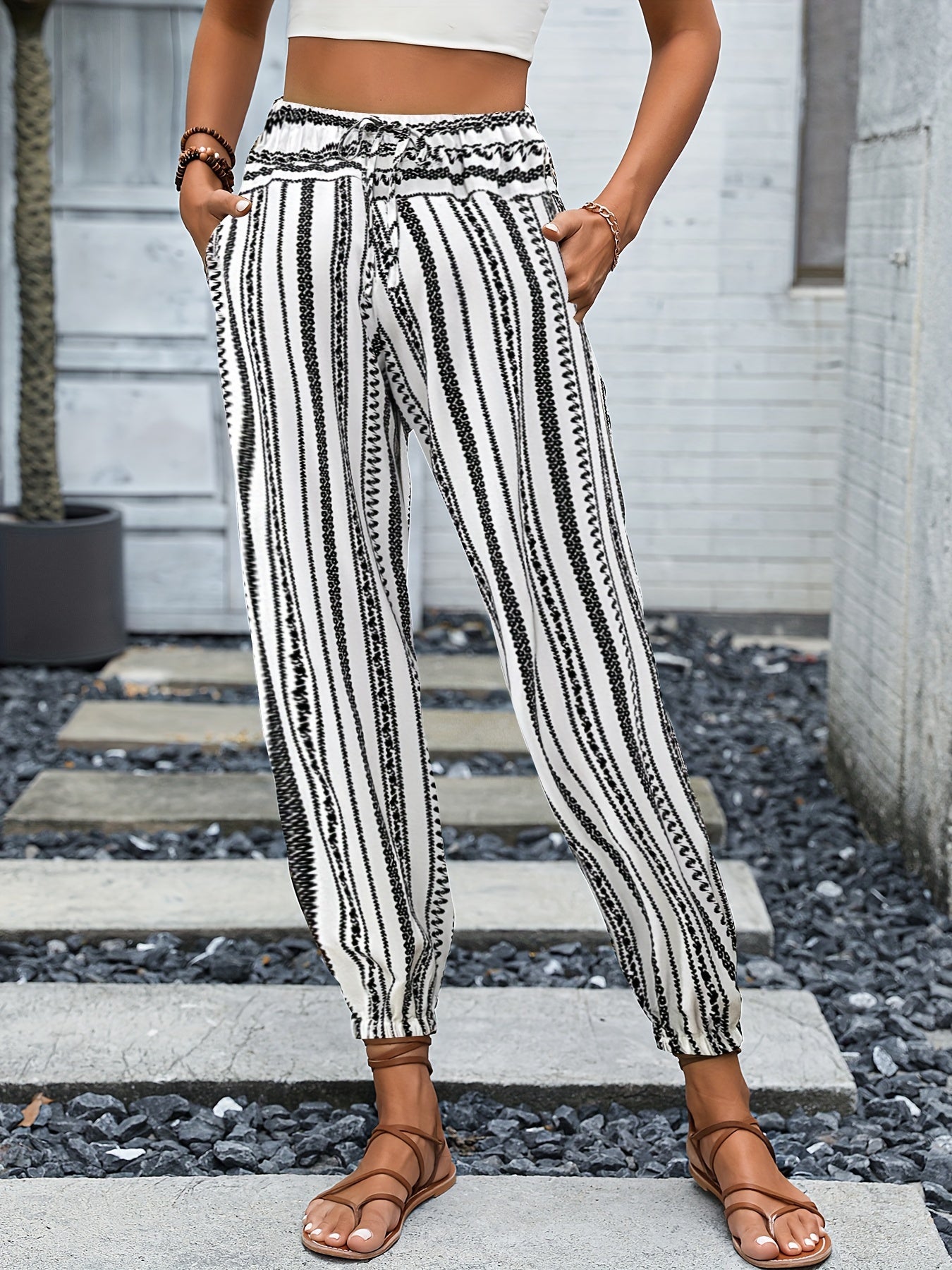 Tribal Print Drawstring Pants Boho Elastic Waist Pants