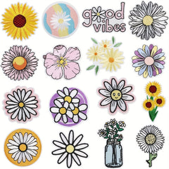 16pcs Embroidered Cloth Bag Patches - Colorful Hot Transfer Printing