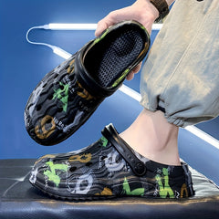 Men's Camo Print Slip On Clog Sandals Casual Shoes